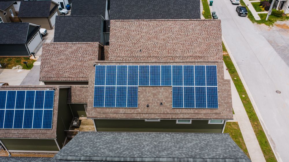 Solar panels on the roofs of residential buildings